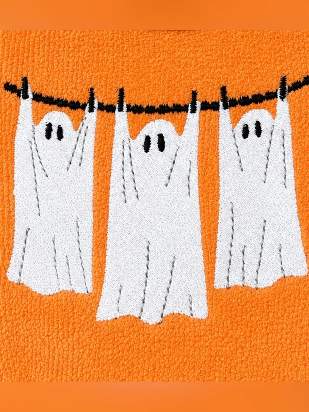 👀 HALLOWEEN HAND TOWELS SET OF 2 SPOOKY GHOST TRIO 100% COTTON BOO EEK ORANGE